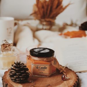 شمع نارنجی پرتقال با فیتیله چوبی