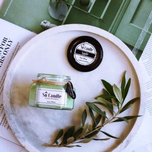 شمع سبز سیب با فیتیله چوبی