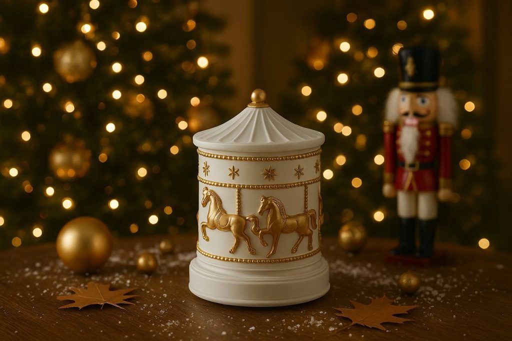 🕯 شمع سرامیکی کاروسل | ترکیب هنر، نوستالژی و رایحهای زمستونی شمع سرامیکی کاروسل ساخته شده از موم ۱۰۰٪ گیاهی سویا معطر با رایحه زمستونی Fresh & Spicy ساخته شده با اسانسهای طبیعی: یاس، وانیل و لوندر. در سه رنگ خاص : سفید یکدست، سفید/صورتی و سفید/طلایی با بستهبندی جعبهای مناسب هدیه. انتخابی لوکس برای شبهای زمستونی و هدیههای کریسمسی اندازه: قُطر ۹، ارتفاع ۱۲ سانت شمع سرامیکی کاروسل