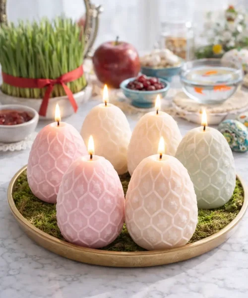 شمع هفت سین ۱۴۰۵ مدل تخم‌مرغی | شمع نوروزی سویا